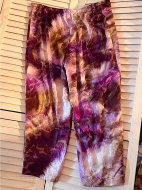 Natori Purple and Lilac Satin-Effect Pajama Pants cropped style